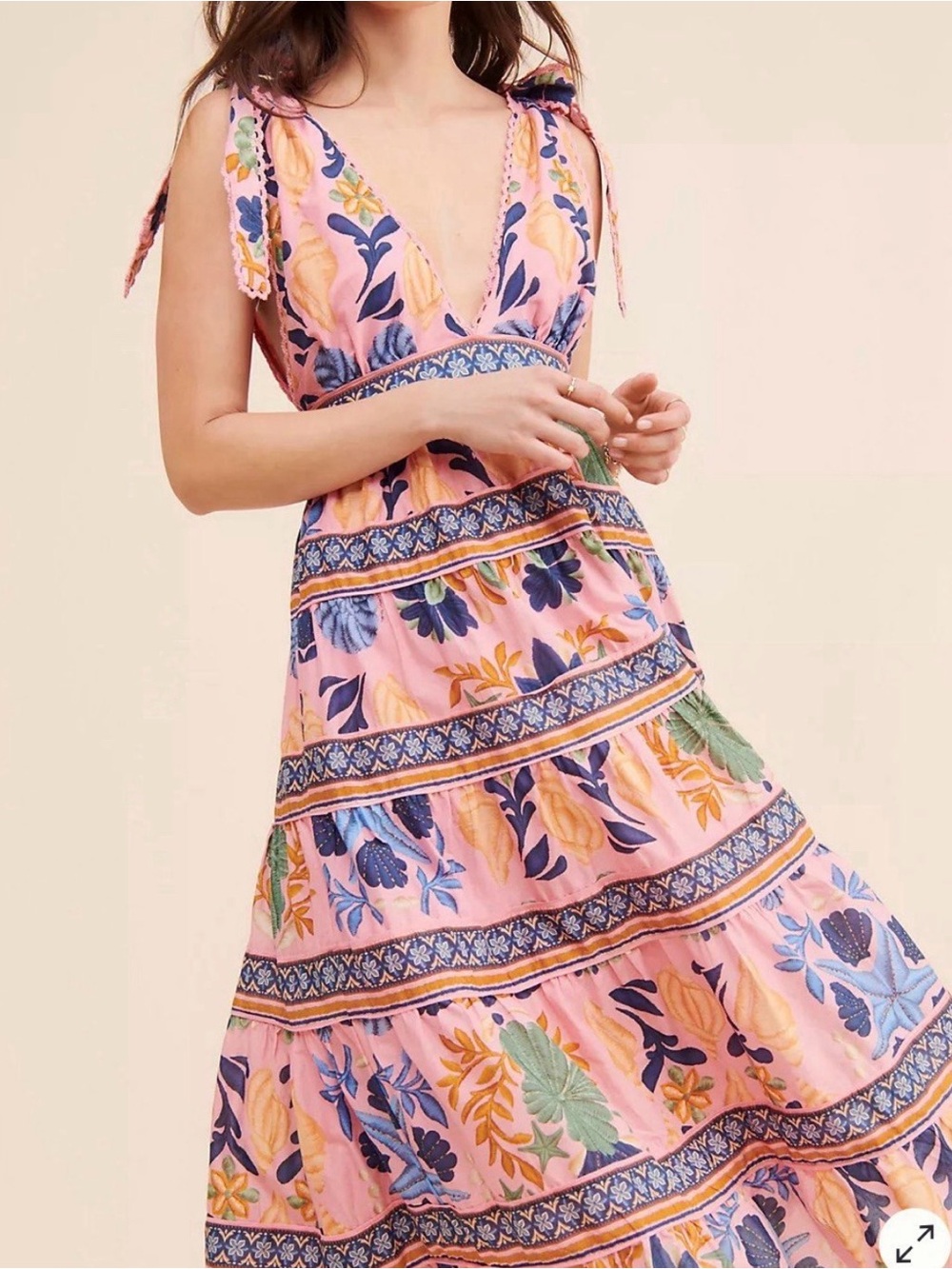 FARM Rio Pink Floral Embroidered V-Neck Midi Sundress - Picture 2 of 6